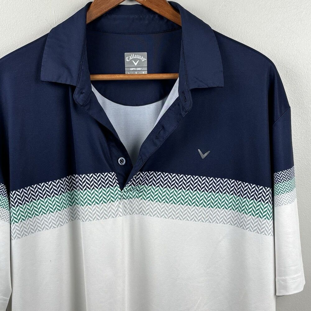 Callaway Opti-Dri Golf Polo Short Sleeve Men Polo Shirt Large Blue White Design